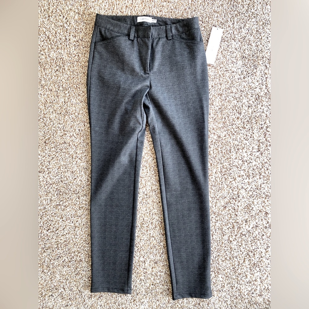 Calvin Klein black window plaid Slim pants stretchy straight Women's size 2 New
